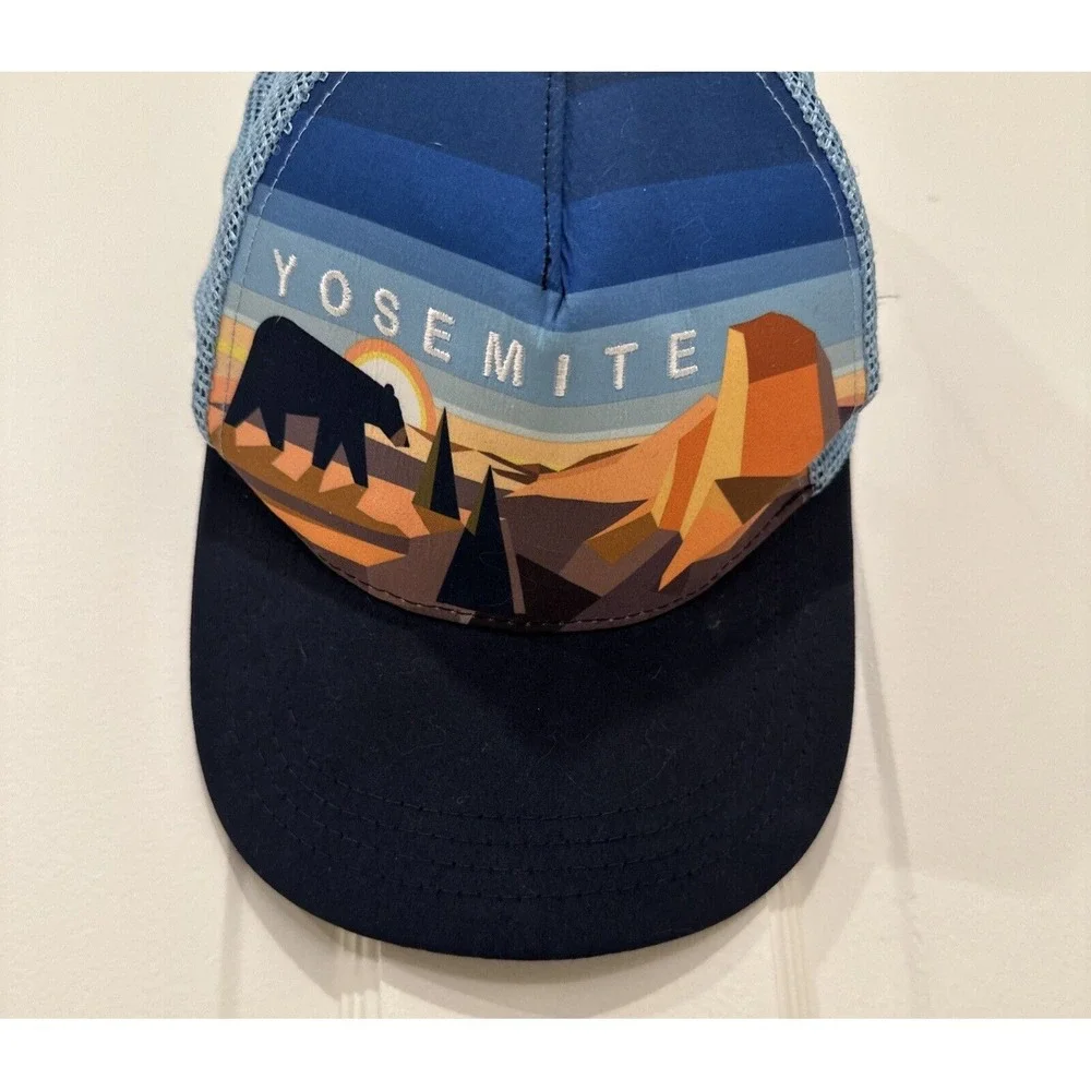 Yosemite National‎ Park Trucker Hat Blue w Bear Impact Snapback Cap Adjustable